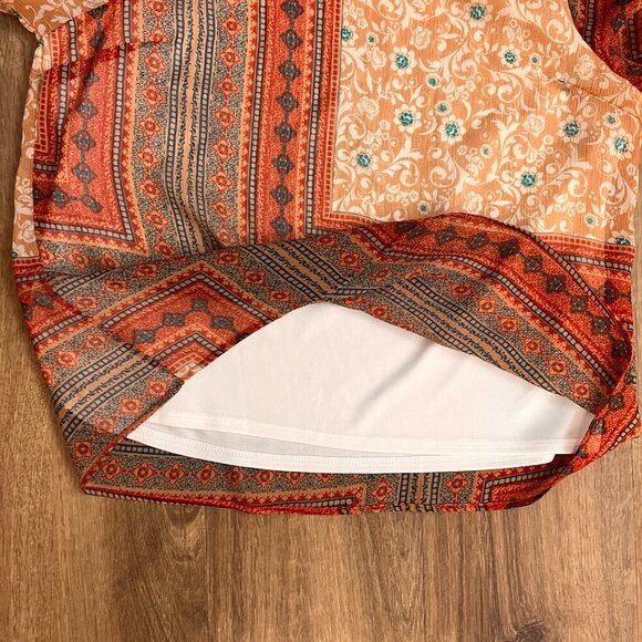 Renee C. Orange Patterned Layered Top Sz M - Picture 7 of 10